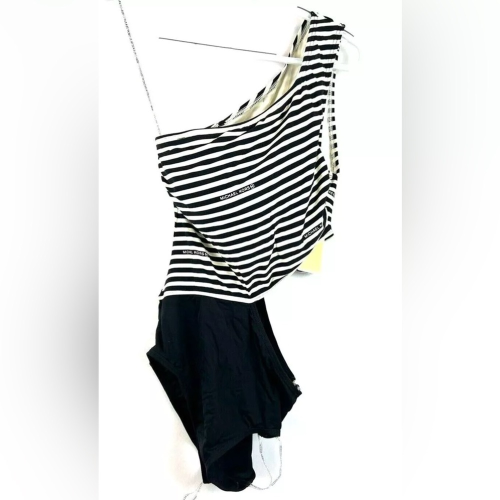 Michael Kors Womens Logo Stripe One Shoulder Cutout Bone size 8